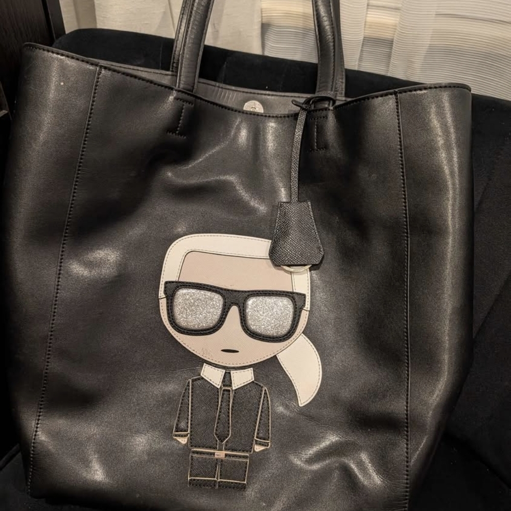 Karl Lagerfeld Black Tote with Iconic Character Patch